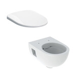 Wisząca miska WC Selnova Premium lejowa, B35.5 cm, H37 cm, T53 cm, podwyższona, ukryte mocowania, Rimfree Deska sedesowa WC wolnoopadająca Selnova mocowanie od góry, antybakteryjna biała